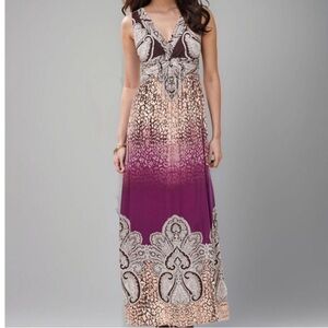 Soma NWT Retro Paisley Eclectic Boho Purple Brown Sleeveless Maxi Dress M